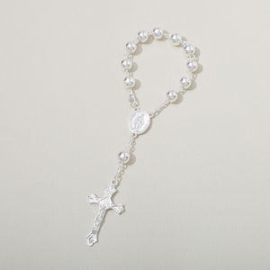 Ciondolo croce di gesus <span class=keywords><strong>argento</strong></span> placcato in rame <span class=keywords><strong>925</strong></span> Sterling <span class=keywords><strong>argento</strong></span> brillante 6mm perline <span class=keywords><strong>rosario</strong></span> vergine maria collana gioielli religiosi - Product Image 6