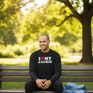 Camiseta de manga larga I Love My Jackie, camiseta promocional unisex negra - Product Image 1