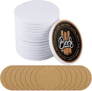 Stone Absorbent Round Coasters With Cork Back,Stylish Drink Spills Ceramic Coasters