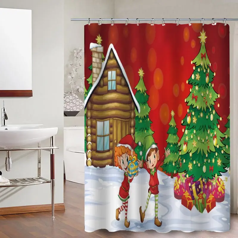 Cortina de ducha personalizable, diseño navideño, productos de baño para decoración de habitación, patrón de santa, soporte de diseño de logotipo, embalaje personalizado