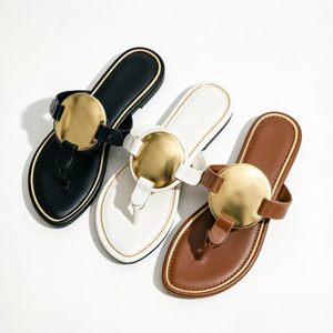 Sandales plates pour femmes, à enfiler, bout rond, avec accent métallique, antidérapantes, pour l'été, la plage, décontractées, dessus en PU, doublure en microfibre - Product Image 1
