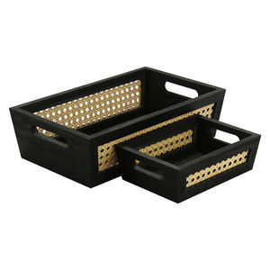 Panier en rotin noir de grande capacité Paniers de rangement de bureau Caisses en bois Plateau de service en rotin - Product Image 1