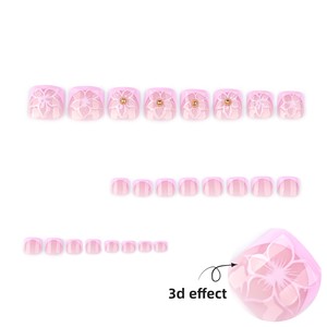 Faux ongles d'orteils 3D à pression, courts, carrés, rose nude avec accents de <span class=keywords><strong>strass</strong></span>, amovibles, pour l'été - Product Image 2