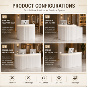 <span class=keywords><strong>Comptoir</strong></span> de réception incurvé blanc moderne <span class=keywords><strong>pour</strong></span> salon de beauté, <span class=keywords><strong>comptoir</strong></span> de bureau en HDF écologique <span class=keywords><strong>pour</strong></span> salon de manucure, caisse personnalisée avec option LED - Product Image 5