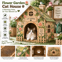 Maison pour chat en carton ondulé imprimé de fleurs, style naturel, produit en papier écologique
