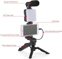 Kit vidéo pour smartphone pour débutants en vlog, AY-49, lumière LED, microphone, trépied, mains libres, blog, YouTube, caméra, kit de vlogging de voyage