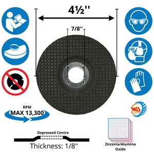 WA 10PACK-4 1/2 \ "pollice flessibile 80 # mola per metallo 4 1/2 \" diametro 1/8 \ "spessore 7/8 \" smerigliatrici con angolo pergolato - Product Image 2
