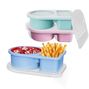 Récipients de casse-croûte de double compartiment de silicone avec des couvercles, récipients réutilisables d'assaisonnement de sauce pour la réfrigération, extérieur - Product Image 1