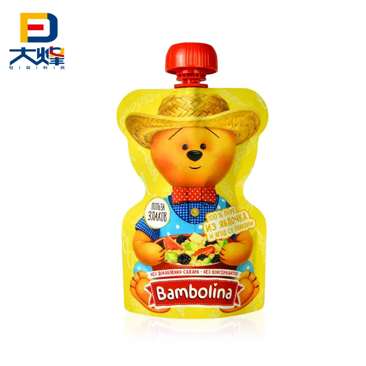 Lovely Custom Shape Fruit Puree Baby Food Spout Pouches For Automatic Filling Machine