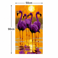 Peinture à l'huile sur toile peinte à la main 50x90cm, flamant rose violet au coucher du soleil, art mural texturé impasto pour la décoration du salon