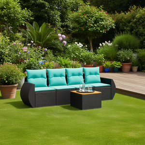 Black Poly <b>Rattan</b> Patio <b>Sofa</b> Set With Cushions 4 Seater Outdoor Garden Furniture Elegant Design - Product Image 2