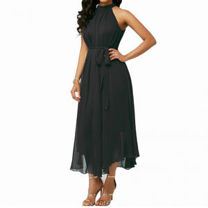 Модная женская одежда высокого качества из Таиланда, женское платье, свадебное черное шифоновое платье с открытой спиной - Product Image 2