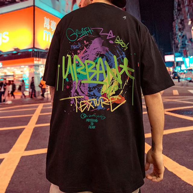 Manufacturer's Popular Custom Men's Street Fashion T-Shirt High Quality Loose Hip-Hop Style European American Print Long Length