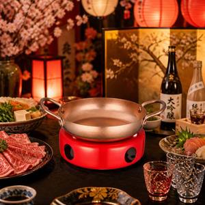 Ensemble de casseroles japonaises Sukiyaki avec réchaud à alcool, poêle peu profonde en acier inoxydable, pour shabu, cantine, restaurant, hôtel, restauration, buffet - Product Image 2