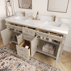 Tradizionale americano doppio lavabo da bagno Beige Set di lusso Freestanding armadietto <span class=keywords><strong>con</strong></span> <span class=keywords><strong>specchio</strong></span> classico stile europeo Shaker - Product Image 3