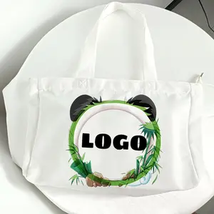 Custom Panda Logo Custom Sublimation Blanks White Polyester Tote Bag Canvas Shopping Bags With Logos