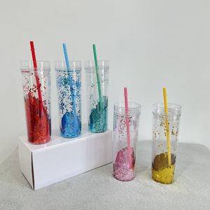 Tazas <span class=keywords><strong>de</strong></span> doble pared con lentejuelas brillantes, polvo <span class=keywords><strong>de</strong></span> bomba transparente, reutilizable, <span class=keywords><strong>de</strong></span> plástico acrílico, aislamiento con tornillo en la tapa y paja, 16oz - Product Image 6