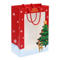 Sacs en papier de Noël avec fenêtre en PVC, sacs cadeaux en carton blanc avec poignées, sacs en papier personnalisés avec votre propre logo pour l'emballage