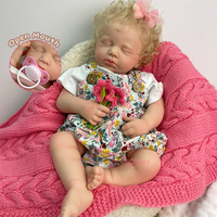 Poupées Reborn Artisanales de 20 pouces, Bébé Endormi Fille/Garçon, Bouche Ouverte, Corps Entier en Silicone Lavable, Cheveux Frisés Réalistes, Cadeau de Noël