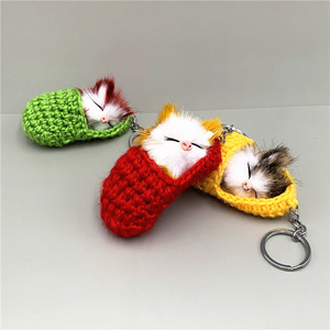 <span class=keywords><strong>Porte</strong></span>-clés <span class=keywords><strong>DIY</strong></span> en forme de chat de dessin animé avec <span class=keywords><strong>pompon</strong></span> en fourrure moelleuse, breloque de sac - Product Image 2