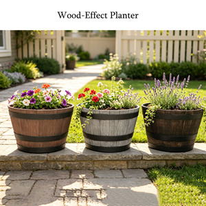 Vasi per Fiori a Forma di Mezza Barile di Grande Capacità, Stile Rustico Fattoria, Contenitori in Finto Legno per Uso Interno ed Esterno - Product Image 1