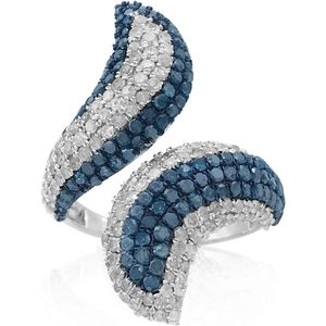 Anillo de compromiso con forma de espiral de diamantes azules y blancos con corte redondo y color mejorado, de plata de ley para mujer - Product Image 3