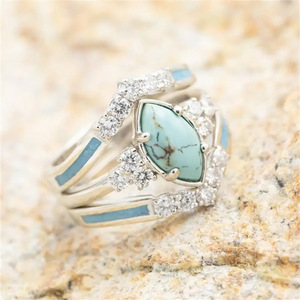Anello Vintage a Tre Strati Stile Turchese per Donne, Gioiello da Dito alla Moda - Product Image 1
