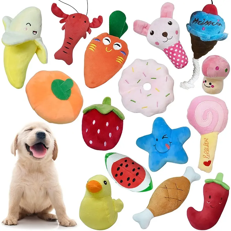 Venta al por mayor personalizado barato lindo OEM peluche suave perro de juguete a granel mascota perro chirriante juguetes de peluche paquete