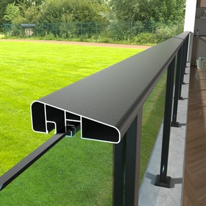 Aluminium balkonleuning, hellende leuning, glazen leuningen, kijkleuning voor balkon - Product Image 2