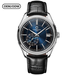 Montres mécaniques automatiques pour hommes CARNIVAL, bracelet en cuir, résistantes à l'eau, avec approvisionnement direct de la marque - Product Image 1