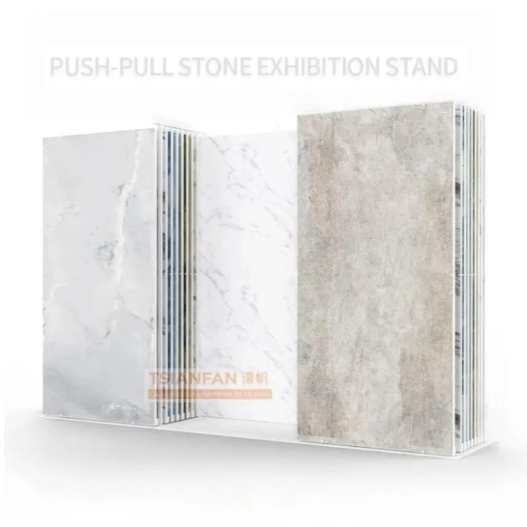 New Design Sliding Stone Slab Sample Pull Push Tiles Display Rack Quartz Fired Stone Granite Large Marble Tile Showroom Displays