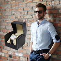 Horloge-etui van kunstleer met kussen, enkelvoudige opbergdoos voor smartwatches, cadeau voor mannen, verjaardag, Valentijnsdag