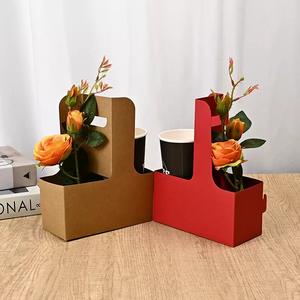 Ins-Stil Heißer Verkauf Blumenbox Becherhalter 2 Kaffeebecher Hochwertiger Kraftpapier-Träger zum Mitnehmen - Product Image 4