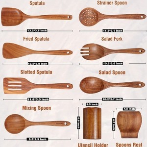 Ensemble d'ustensiles de cuisine en bois modernes et résistants à la chaleur pour la maison, cuillères et spatules, à prix abordable - Product Image 5