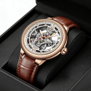 Drop Shipping KINYUEDJ-143 Men's <b>Automatic</b> Mechanical <b>Watch</b> Leather Strap <b>Skeleton</b> Dial Water Resistant 3BAR Luxury Fashion - Product Image 4