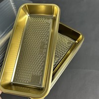 Boîte à gâteau rectangulaire transparente en PET avec base dorée, conteneur de boulangerie jetable en plastique, 15,7x7,7 cm, boîte à gâteau en plastique PET de qualité alimentaire