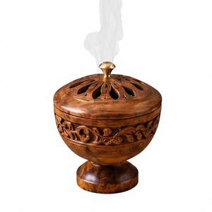 Porte-encens artisanal en bois de manguier, dôme sculpté floral, diffuseur d'aromathérapie, cadeau - Product Image 1