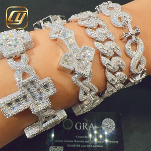 Pulsera de Plata de Ley 925 con Moissanita Certificada GRA, Joyería Fina Hip Hop, Cadena Cubana con Cruz, 13 14 25MM - Product Image 5