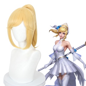 Vente en gros de League of Legends LOL GameWig <span class=keywords><strong>Cosplay</strong></span> 45cm cheveux blonds bouclés mi-longs Peluca perruques synthétiques queue de cheval Anime - Product Image 2