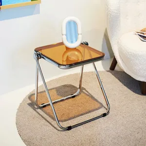 Polycarbonate Clear Transparent plastic portable pc top solid metal pipe folding tea table chair coffee side end tables