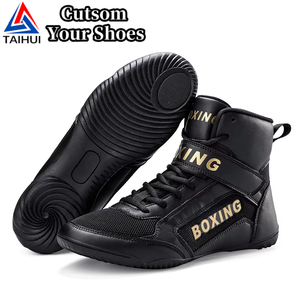 Chaussures de boxe professionnelles en cuir véritable à tige haute pour hommes et femmes - Lutte Muay Thai Sanda Entraînement Bottes longues - Product Image 2