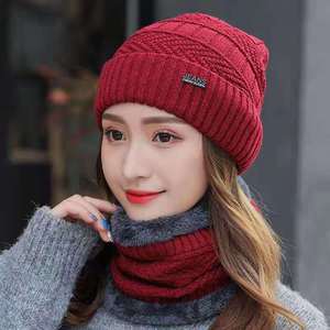 Nouveau à la mode tricoté femmes hiver chapeau et écharpe ensemble velours cou plus chaud <span class=keywords><strong>adulte</strong></span> <span class=keywords><strong>Ski</strong></span> chapeau - Product Image 5