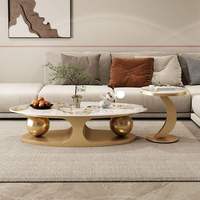 Italienischer Stil Glänzender Stein- & Metall-Oval-Couchtisch-Set Modernes Design Leichter Luxus Umweltfreundliche Wohnmöbel