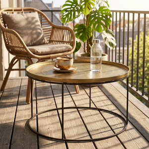 AK Brass Modern Metal <b>Round</b> Coffee <b>Table</b> <b>Gold</b> Top Black Base Antique Finish Unique Design Luxury Living Room Interior Furnitures - Product Image 2