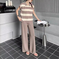 Robe d'été tricotée de luxe OEM pour femme, motif rayé décontracté, taille cintrée, respirante, coupe ample, ensemble pull décontracté