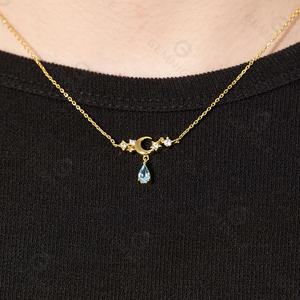 Gemnel Fine Jewelry Aquamarine Pendant 925 Silver <strong>Moon</strong> Trendy Dangle Star Multi Color <strong>Necklace</strong> - Product Image 3
