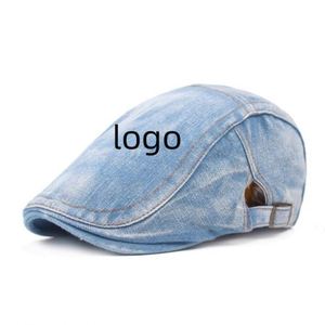 Classic Unisex Newsboy Denim <b>Flat</b> Top Beret Style Driving for <b>Men</b> and Women Casual Wear Berets Hat Cotton Dad <b>Cap</b> - Product Image 3
