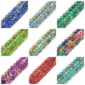 Sedimenti marini Fushia Jasper rotonda pietra preziosa diaspro imperiale branelli allentati per gioielli che fanno 15 "Chakra Yoga bracciali collana - Product Image 3