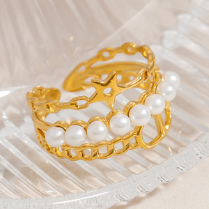 แหวนแฟชั่นประดับมุก ดีไซน์รูปดาวแบบโปร่ง ปรับขนาดได้ สำหรับผู้หญิง เครื่องประดับสำหรับงานปาร์ตี้ - Product Image 3