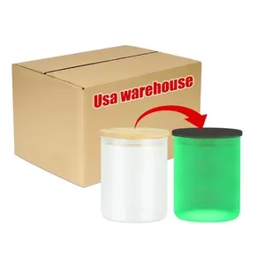 Usa Warehouse in stock 10oz sublimation frosted glow in the dark clear blank jar candle glass with bamboo lid